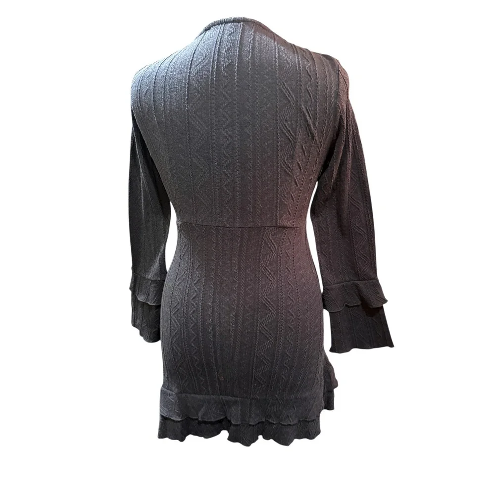 Cider‎ Woven Solid V-Neck Ruched Drawstring Navy Blue  Dress L Grunge Fairycore